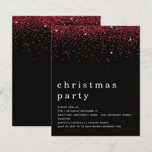 Budget Red Glitter-kerstfeest Black Uitnodiging