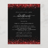 Budget Red Glitter-kerstfeest Black Uitnodiging (Voorkant)