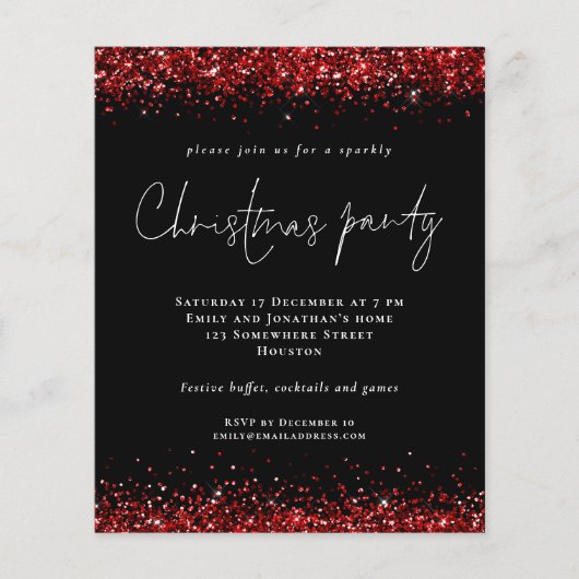 Budget Red Glitter Script Kerstparty Black (Voorkant)