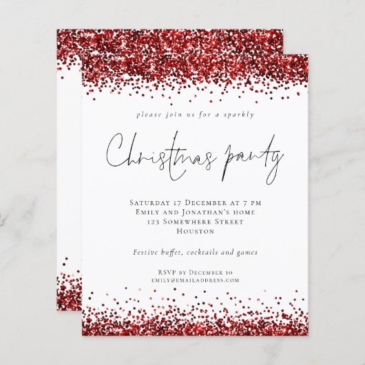 Budget Red Glitter Script Kerstparty White (Voorkant / Achterkant)