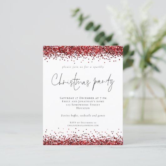 Budget Red Glitter Script Kerstparty White (Staand voorkant)