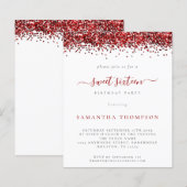 Budget Red Glitter Sweet Sixteen Uitnodiging (Voorkant / Achterkant)
