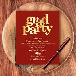 Budget red gold graduation cap bold party call