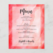 Budget Red Gold Marble Wedding Menu Flyer (Voorkant)