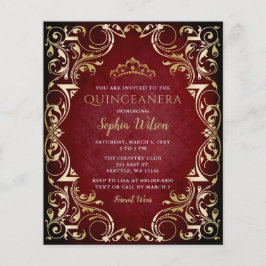Budget Red Gold Tiara Quinceañera foto uitnodiging