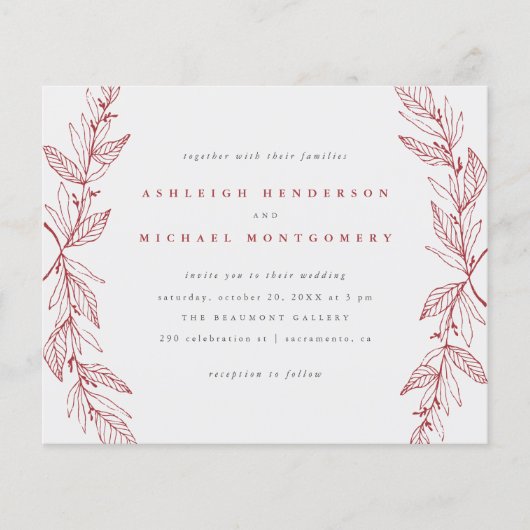 Budget Red Hand-getekende Botanische Wreath Weddin (Voorkant)