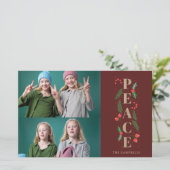 Budget Red Holly Berry Peace Photo Holiday Card (Staand voorkant)