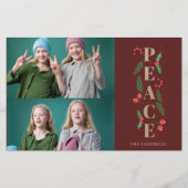 Budget Red Holly Berry Peace Photo Holiday Card (Voorkant)