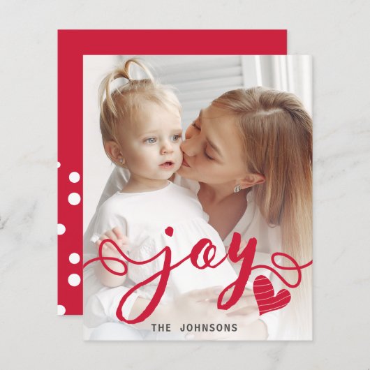 Budget Red Joy Typografie Photo Holiday Card (Voorkant / Achterkant)