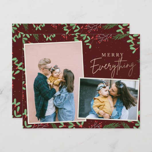 Budget Red Merry All Photo Holiday Card (Voorkant / Achterkant)