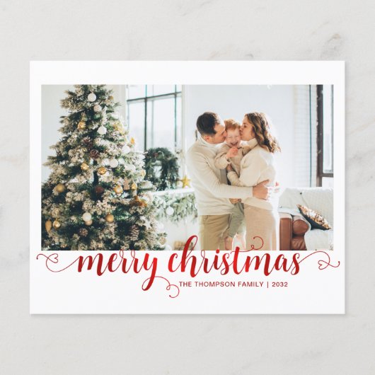 BUDGET Red Merry Christmas Heart Script Photo (Voorkant)