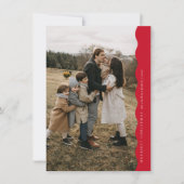 Budget Red Modern Simple Wavy Two Photo Christmas Feestdagenkaart (Voorkant)