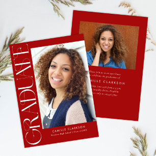 Budget Red Modern Vertical Two Photo Afstuderen Kaart