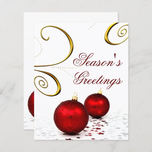 Budget Red Ornaments Business Holiday Card (Voorkant / Achterkant)