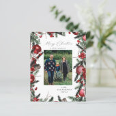 Budget Red Ornaments & Pine Merry-kerstfoto (Staand voorkant)