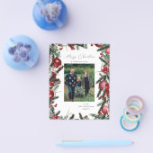 Budget Red Ornaments & Pine Merry-kerstfoto Flyer (Enkel)