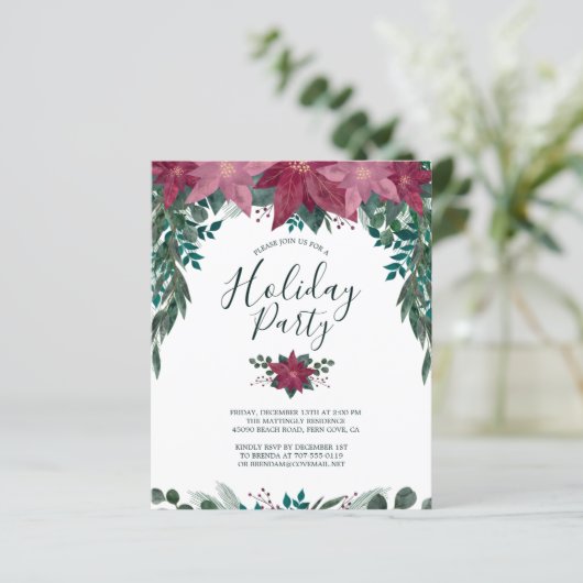 Budget Red Pink Poinsettias Holiday Party nodigt u (Staand voorkant)