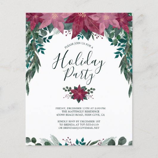 Budget Red Pink Poinsettias Holiday Party nodigt u (Voorkant)