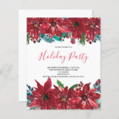 Budget Red Poinsettia Holiday Party Uitnodiging (Voorkant / Achterkant)