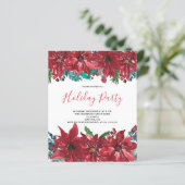 Budget Red Poinsettia Holiday Party Uitnodiging (Staand voorkant)