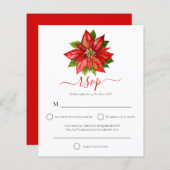 Budget Red Poinsettia kerstbruiloft RSVP (Voorkant / Achterkant)