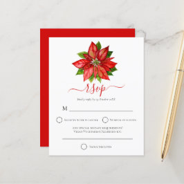 Budget Red Poinsettia kerstbruiloft RSVP