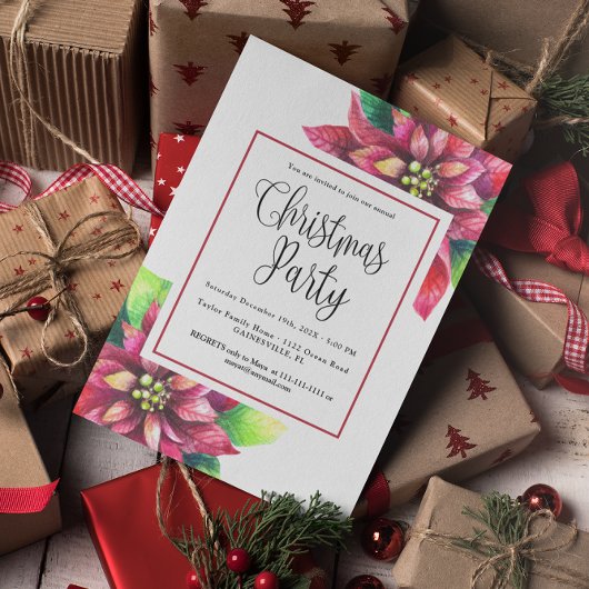 Budget Red Poinsettia Kerstfeest uitnodiging