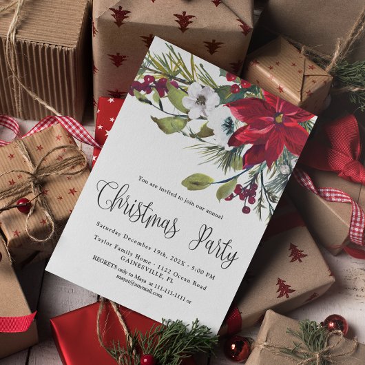 Budget Red Poinsettia Kerstfeest uitnodiging