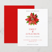 Budget Red Poinsettia Wedding Save the Date (Voorkant / Achterkant)
