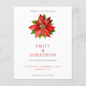 Budget Red Poinsettia Wedding Save the Date (Voorkant)