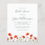 Budget Red Poppy Floral Bridal Shower<br><div class="desc">Begroting Stijlvolle scriptkalligrafie Red Poppy Garden Floral Custom Bridal Shower Uitnodiging</div>