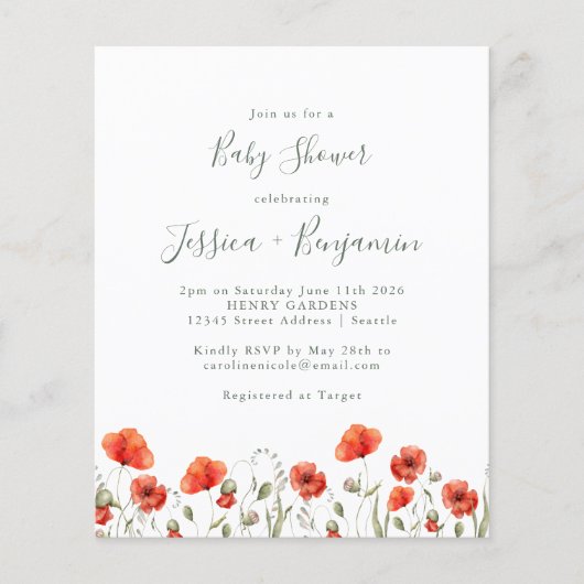 Budget Red Poppy Garden Floral Baby shower (Voorkant)