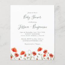 Budget Red Poppy Garden Floral Baby shower