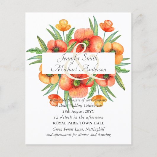 Budget Red Poppy Poppies Wedding Ampersand (Voorkant)