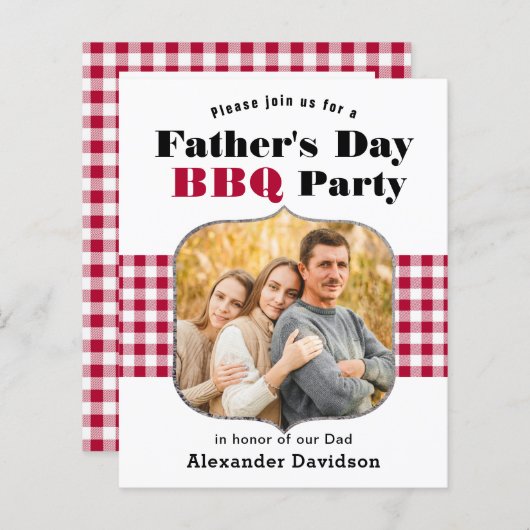BUDGET Red Pset Photo Vaderdag BBQ Uitnodiging (Voorkant / Achterkant)
