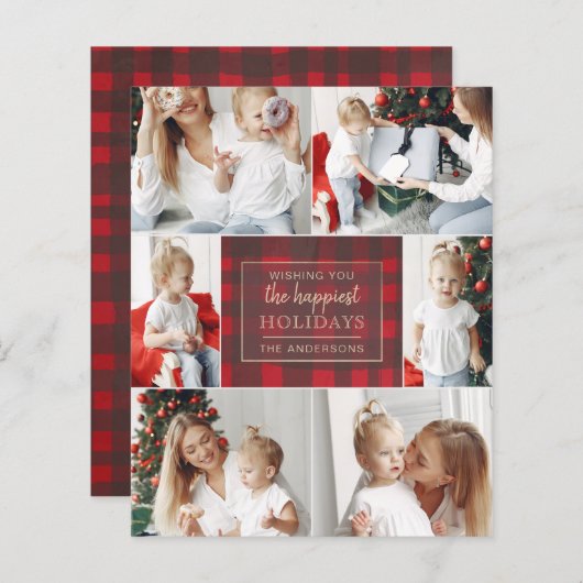 Budget Red Pset Six PhotoCollage Holiday Card (Voorkant / Achterkant)