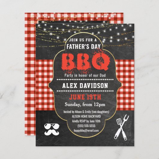 BUDGET Red Pset Vaderdag BBQ Party nodigt u uit (Voorkant / Achterkant)