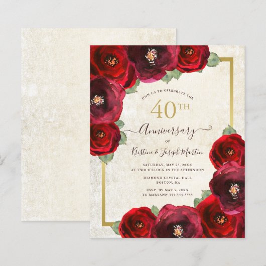 Budget Red Rose Floral 40th Anniversary Party (Voorkant / Achterkant)