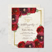 Budget Red Rose Floral 70th Birthday Party Invite (Voorkant / Achterkant)
