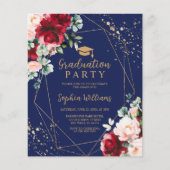 Budget Red Rose & Gold Graduation Party Uitnodigin (Voorkant)