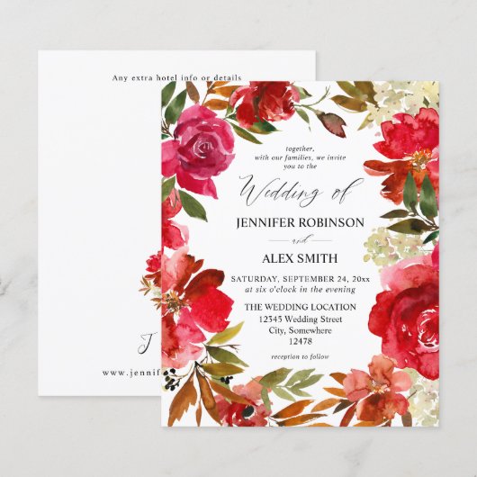 Budget Red Rose & Pink Floral 2 Wedding (Voorkant / Achterkant)