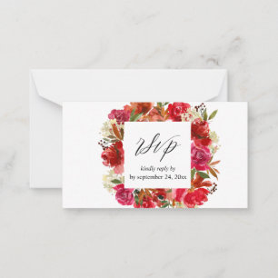 Budget Red Rose & Pink Floral 2SM Meal RSVP Notitiekaartje