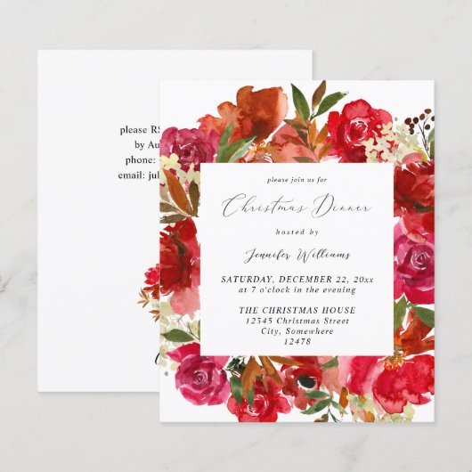 Budget Red Rose & Pink Floral kerstdiner (Voorkant / Achterkant)