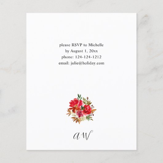 Budget Red Rose & Pink Floral kerstdiner (Achterkant)