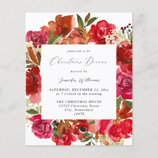 Budget Red Rose & Pink Floral kerstdiner (Voorkant)