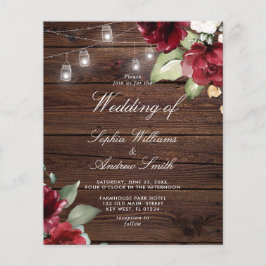Budget Red Rose Rustic Wood Wedding Uitnodiging