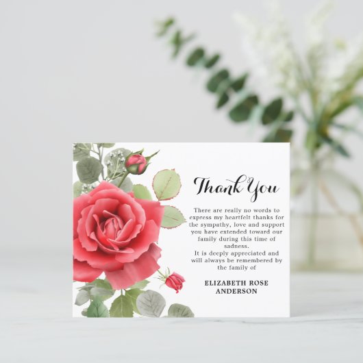 Budget Red Rose Sympathie Funeral Hartelijk dank (Staand voorkant)