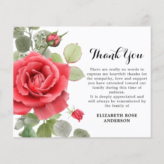 Budget Red Rose Sympathie Funeral Hartelijk dank (Voorkant)