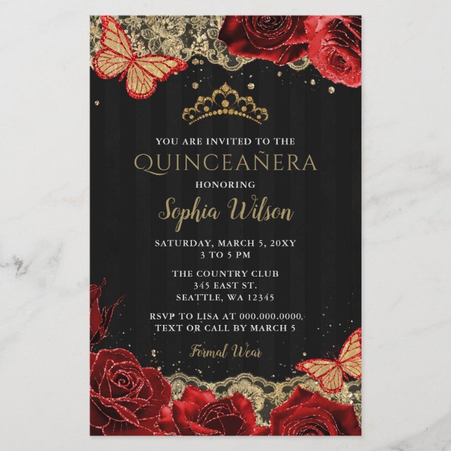 Budget Red Roses Black Gold Quinceañera (Voorkant)