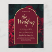 BUDGET Red Roses ForestGreen Winter Wedding INVITE (Voorkant)